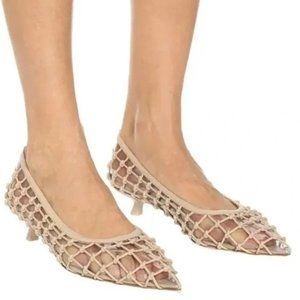 Cult Gaia Kenny Goatskin Woven PVC Pumps Tan Heels Women's Size 36.5 US 6.5